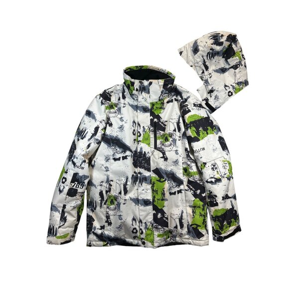 Mutu Snow Ski Coat Mens XL White Green Black Skull Abstract Detachable Hood - Picture 4 of 15
